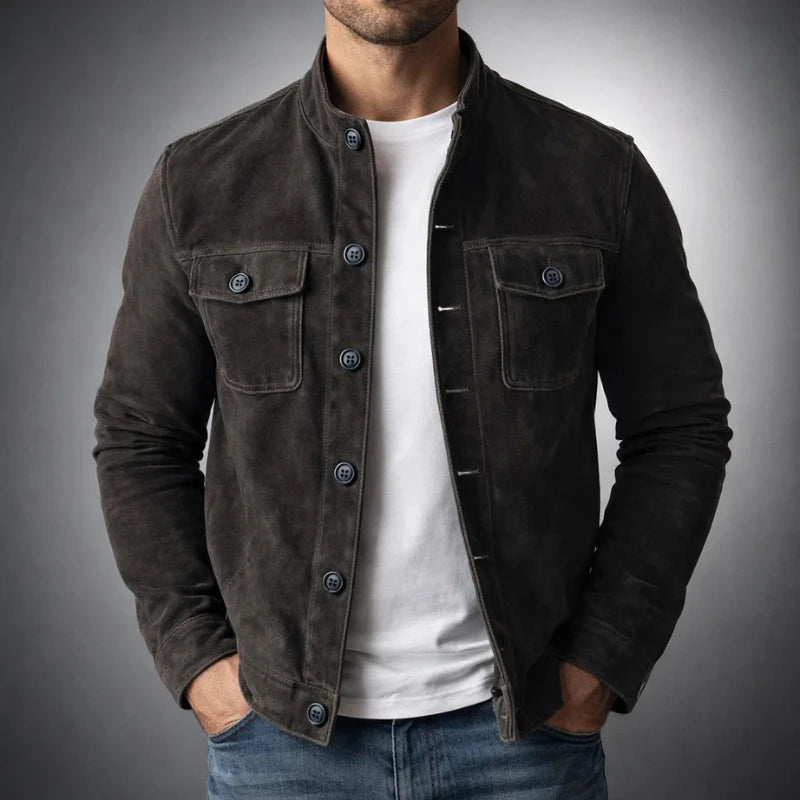 Men's black suede-style button jacket