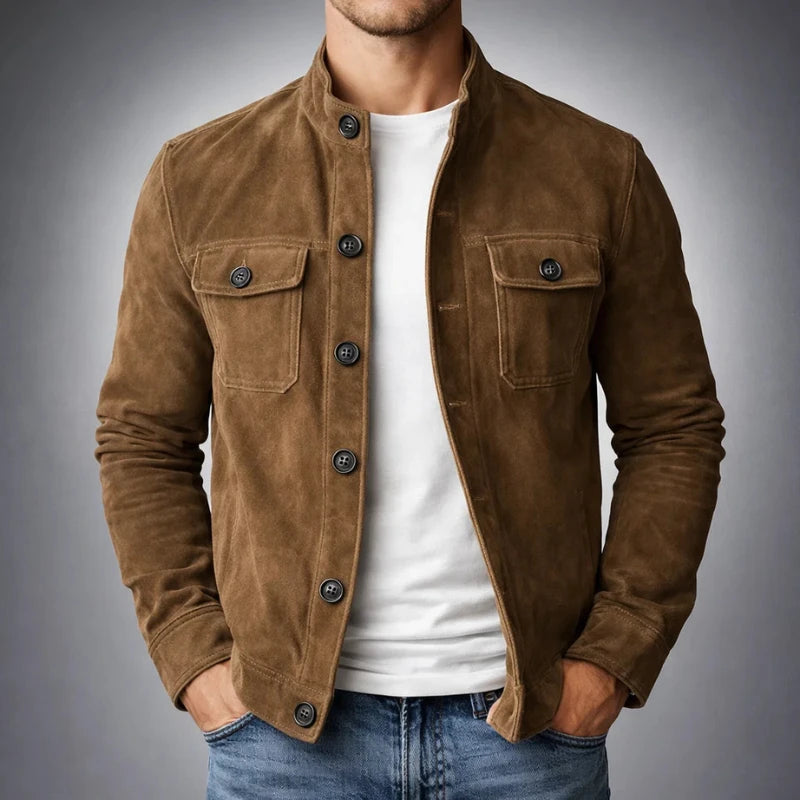 Men's brown suede-style button jacket