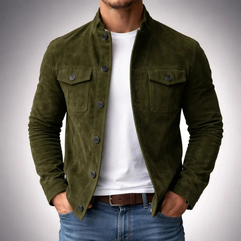 Men's green suede-style button jacket