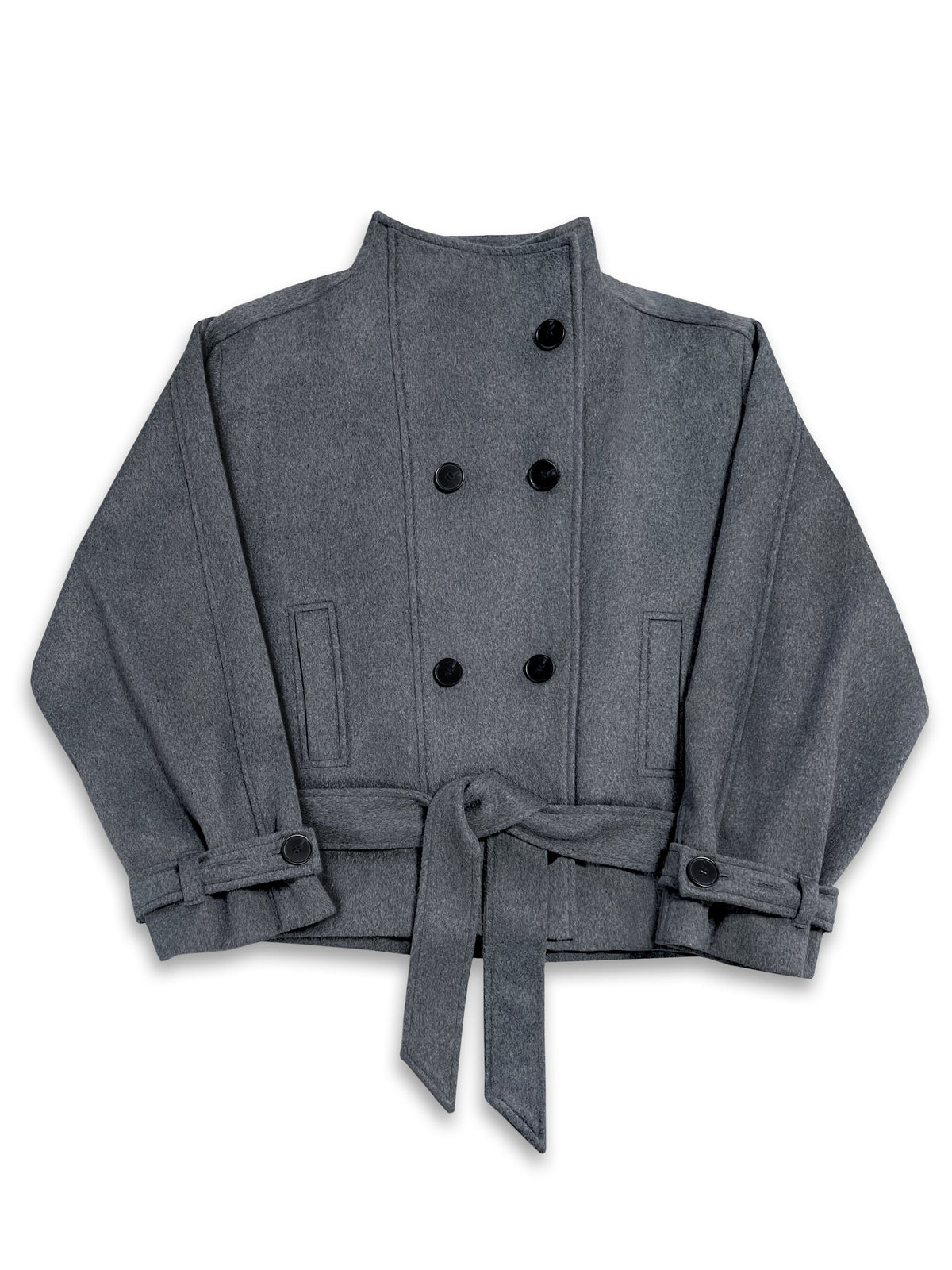grey double-breasted wool peacoat, detail