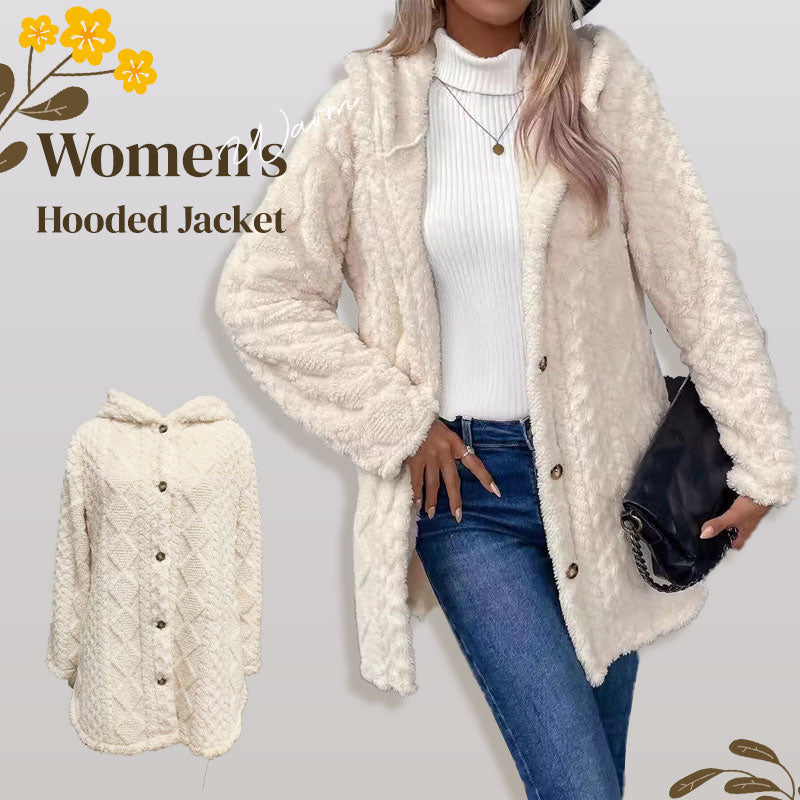 Women's warm hooded diamond-pattern jacket