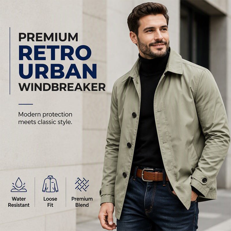 Khaki men's mid-length trench coat with premium urban styling
