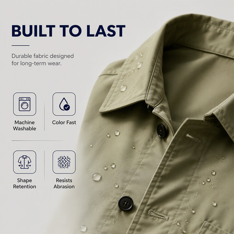 Water-resistant trench coat fabric with water droplets