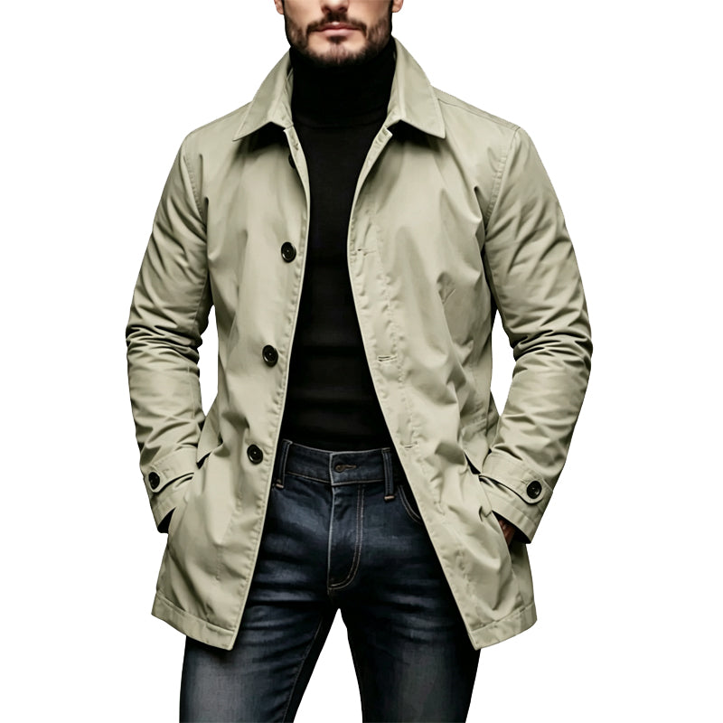 Khaki men's mid-length trench coat