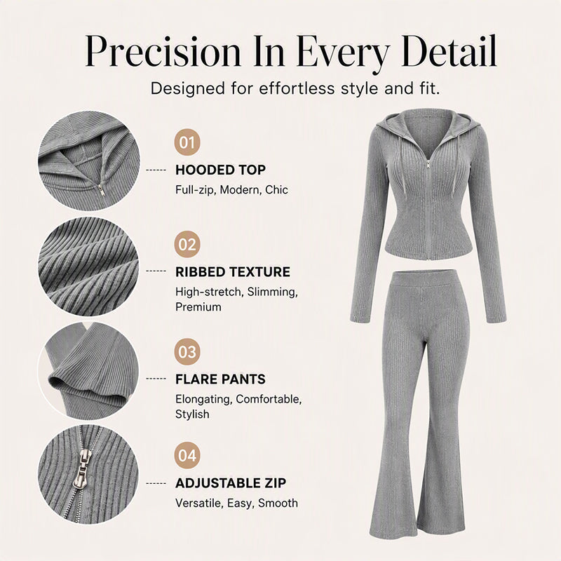 Ribbed hooded jacket and flare pants set, original product view 4