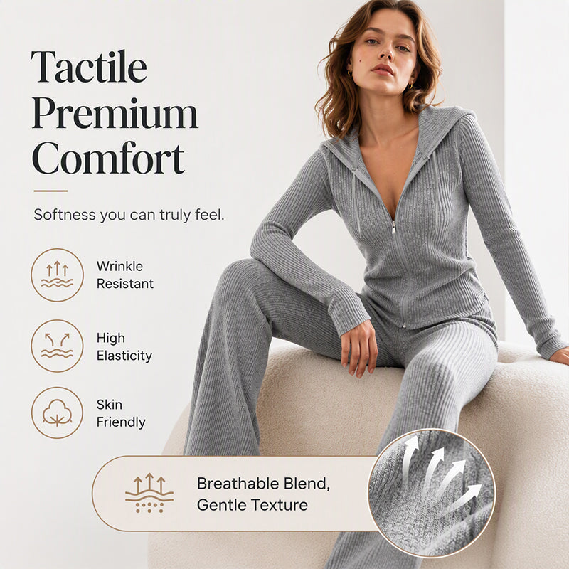 Ribbed hooded jacket and flare pants set, original product view 6