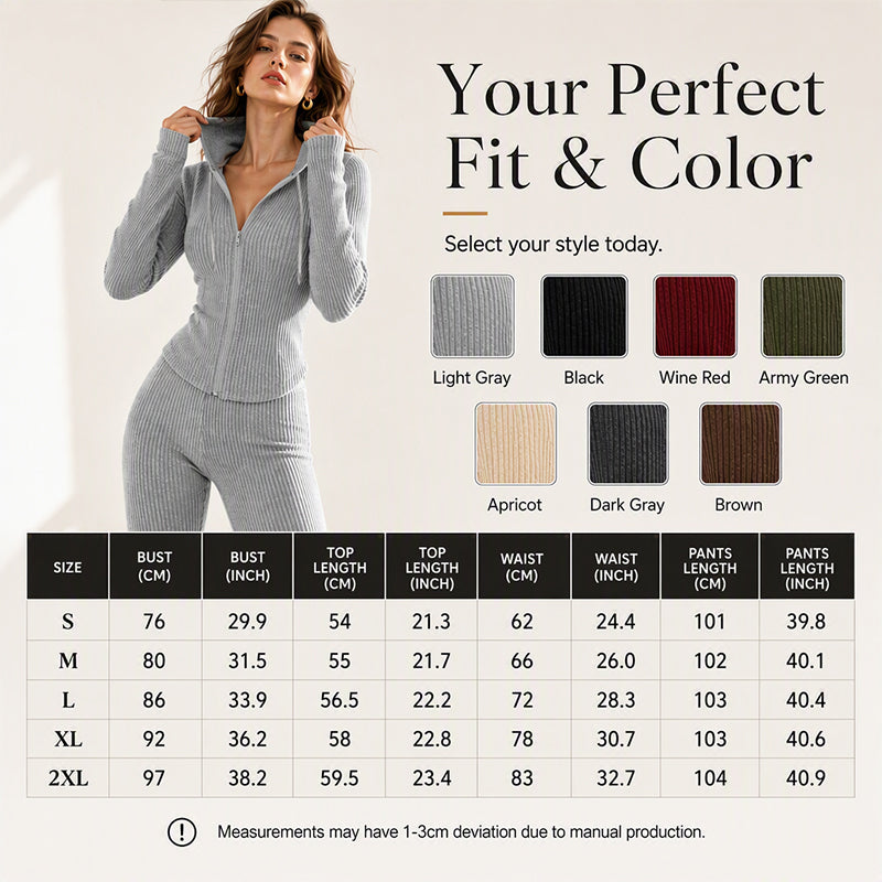 Ribbed hooded jacket and flare pants set, original product view 8