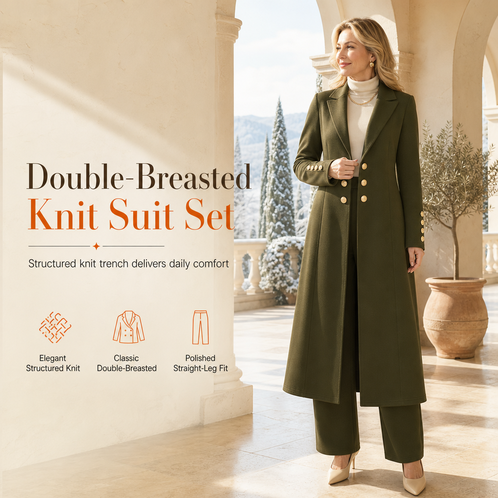 Women's double-breasted coat and trousers set, original styling image 1