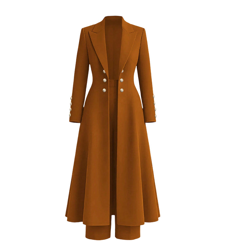 Women's double-breasted longline coat and trousers set in Orange