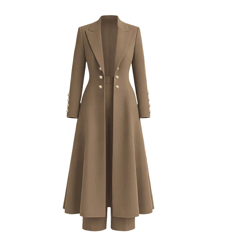 Women's double-breasted longline coat and trousers set in Apricot