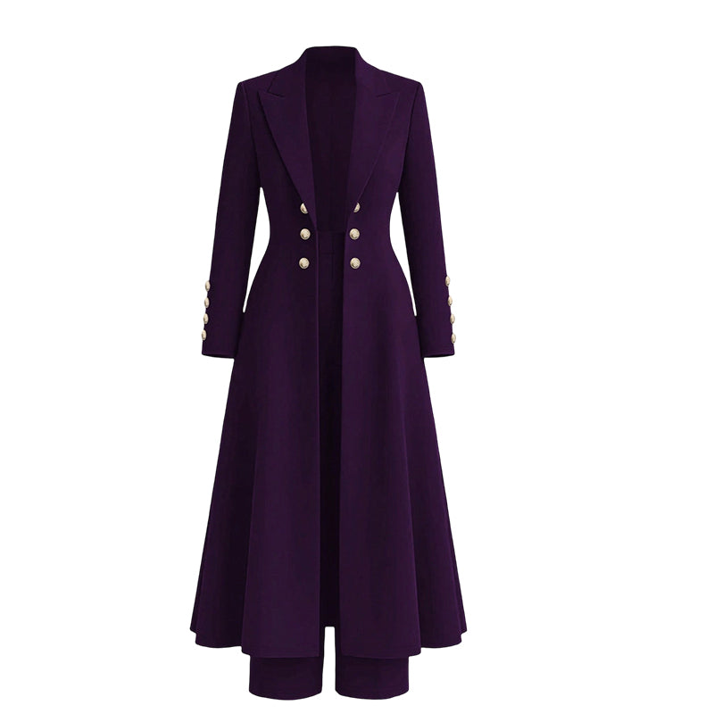 Women's double-breasted longline coat and trousers set in Purple